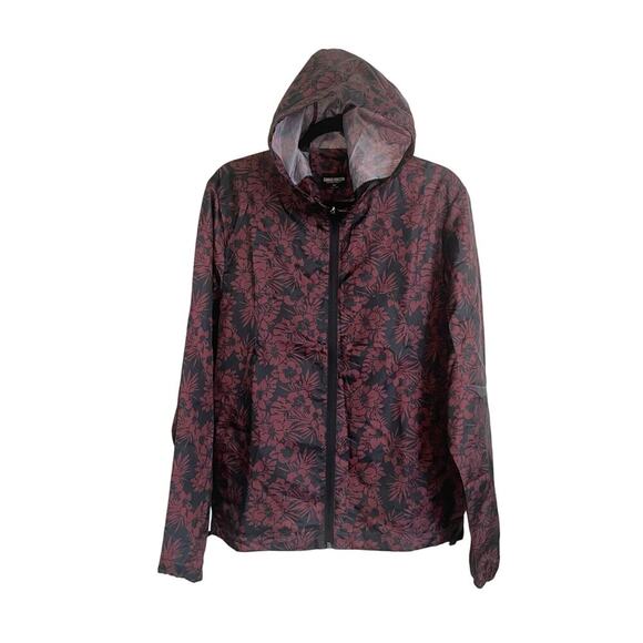 Sunrise Kingdom Red Black Floral Waterproof Hooded Windbreaker Women's Small - Picture 1 of 7